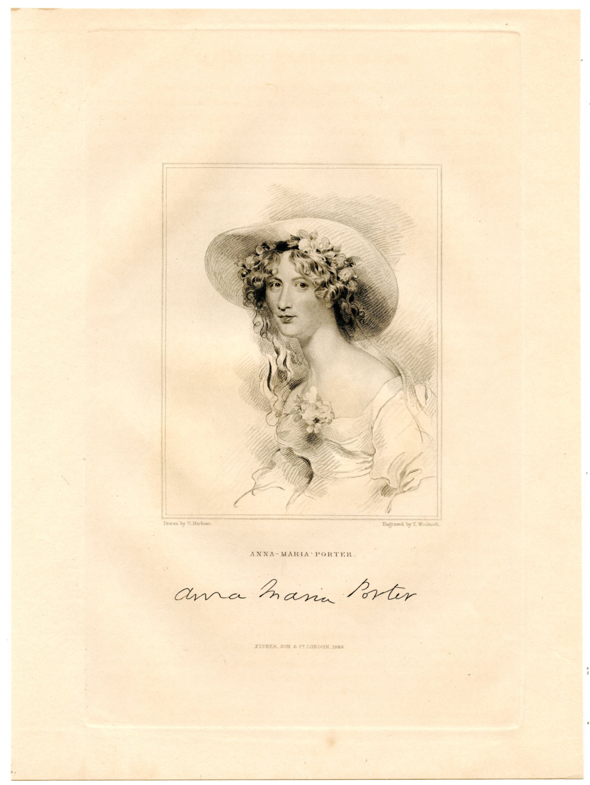 ANNA MARIA PORTER, British Poet & Novelist, 1846 Engraving 9585