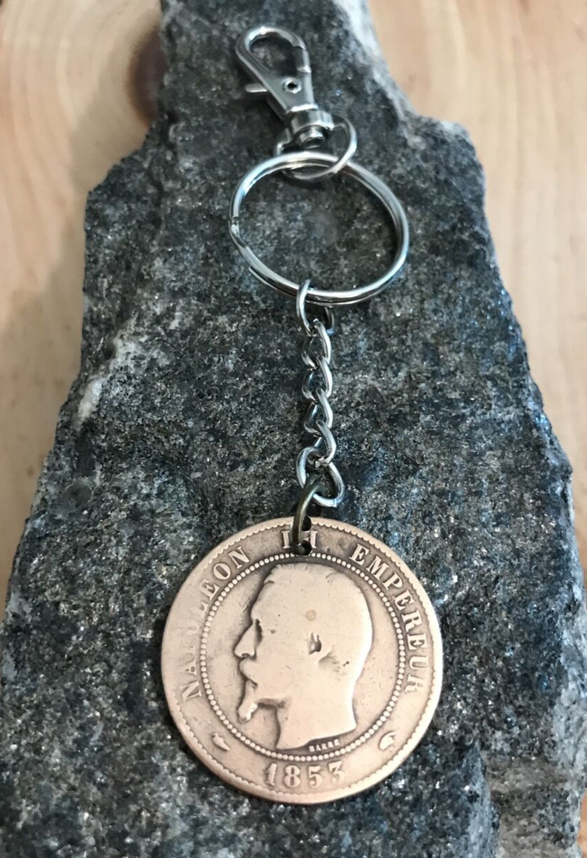 1853 France 10 Centimes COIN KEYCHAIN French Antique Napoleon III Great Gift 🎁