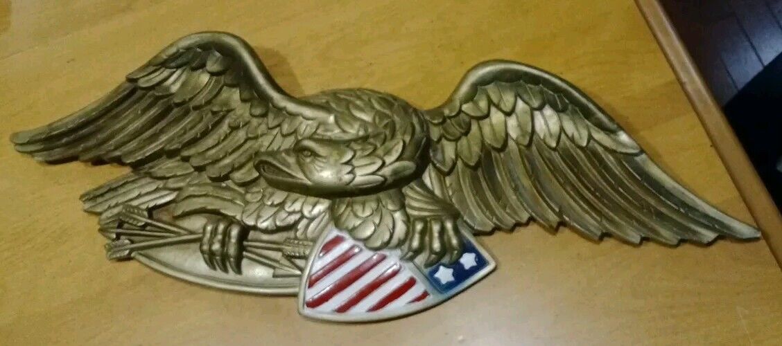USA Collectible Brass Eagle Crest Shield Art Wall Plaque 22x9\