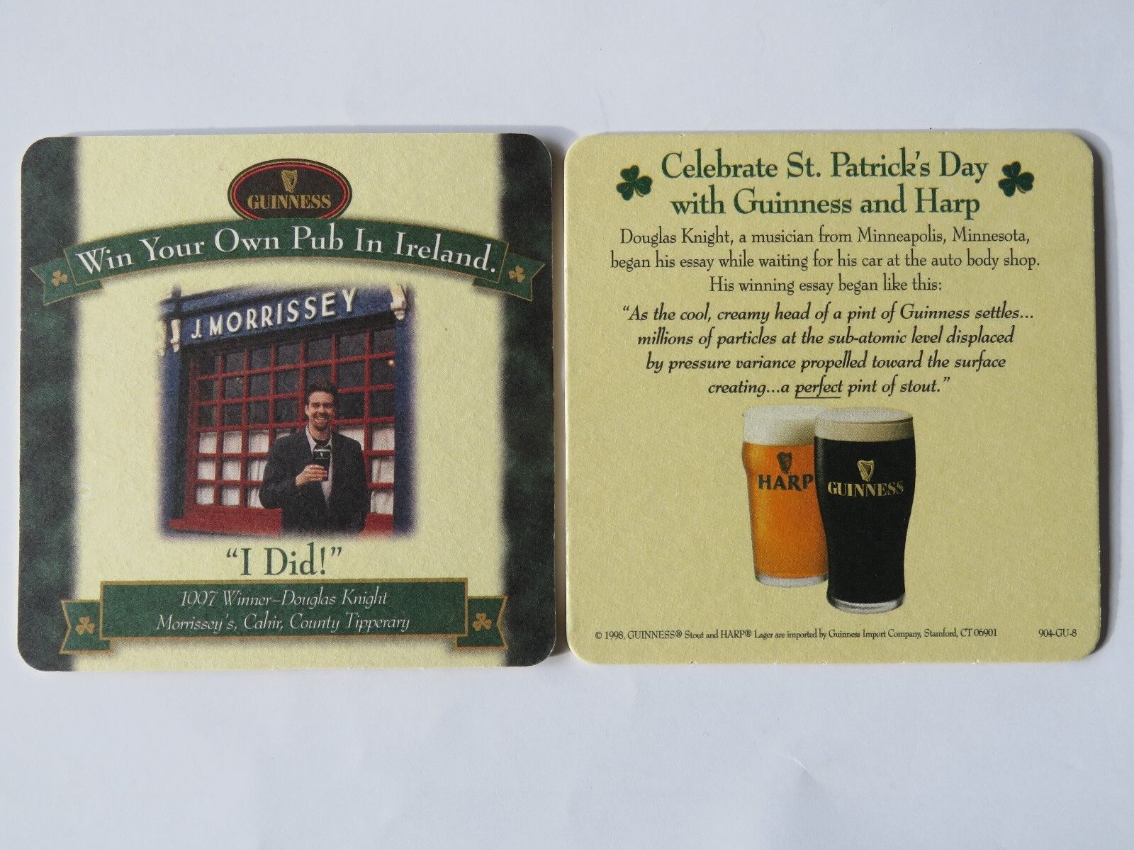 Beer Bar Coaster ~ GUINNESS ~ Win Your Own Pub In Ireland ~ 1997 Winner ~ Dublin