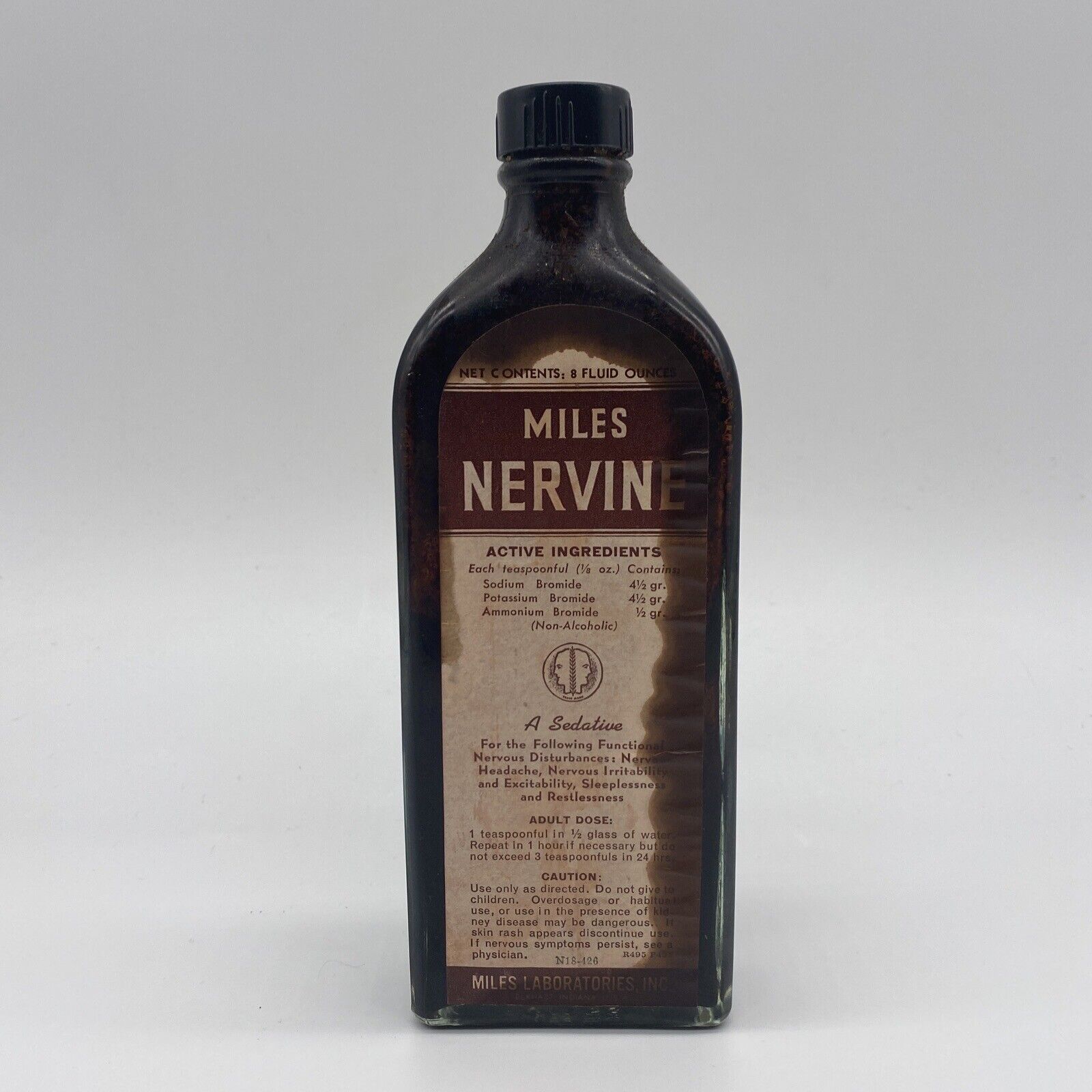 Vintage Miles Nervine Partially Full Medicine Bottle