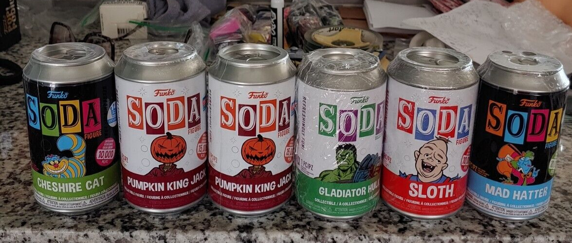 LOT OF 6 Funko Soda Toys Chase? Pumpkin King, Sloth, Gladiator Hulk, Sealed +