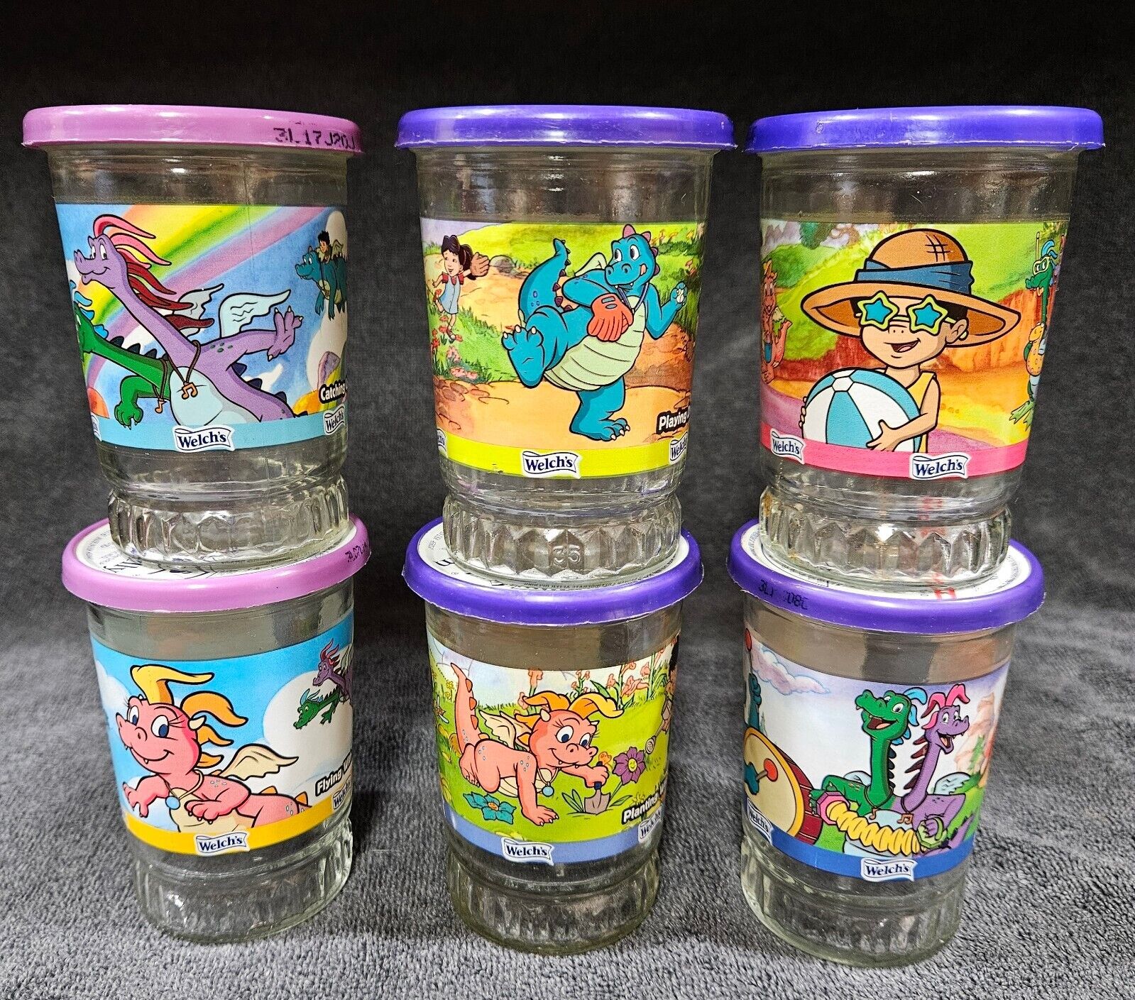 Set of 6 With Lids 2001 Dragon Tales Welch's Jelly Jar Glasses