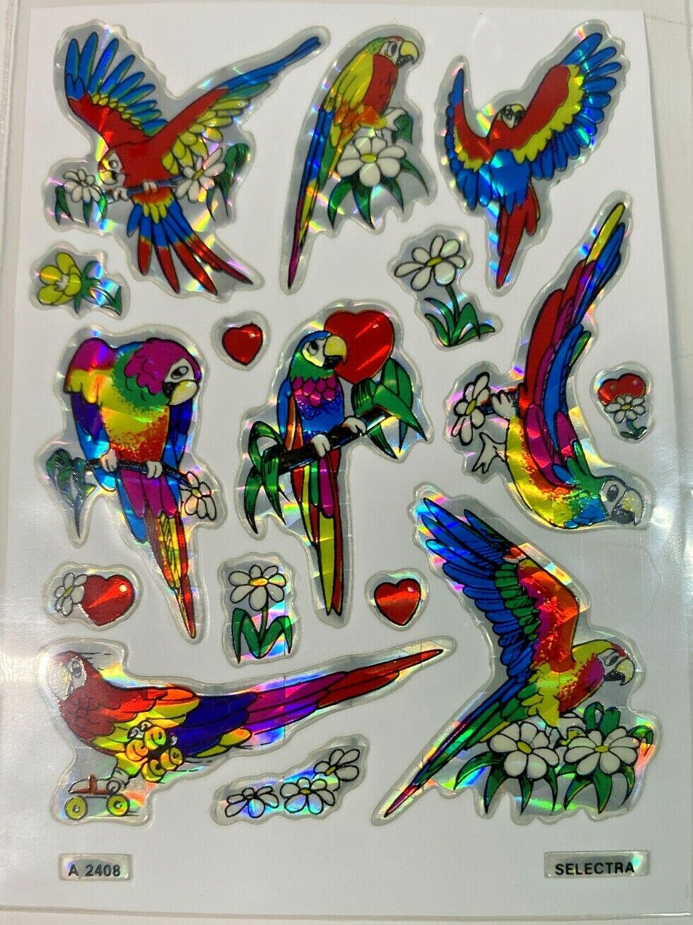 Vintage Stickers Colorful Prism Parrots Birds 1980s 