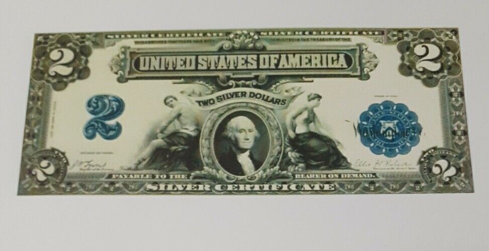 Replica 1899 $2 bill on card