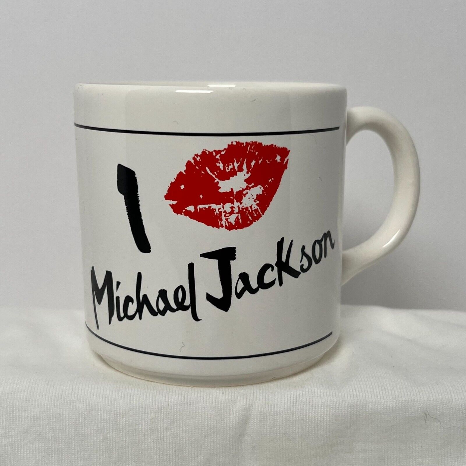 I Love Micheal Jackson White Coffee Mug with Kiss Lips Cup Smooch Made in Brazil