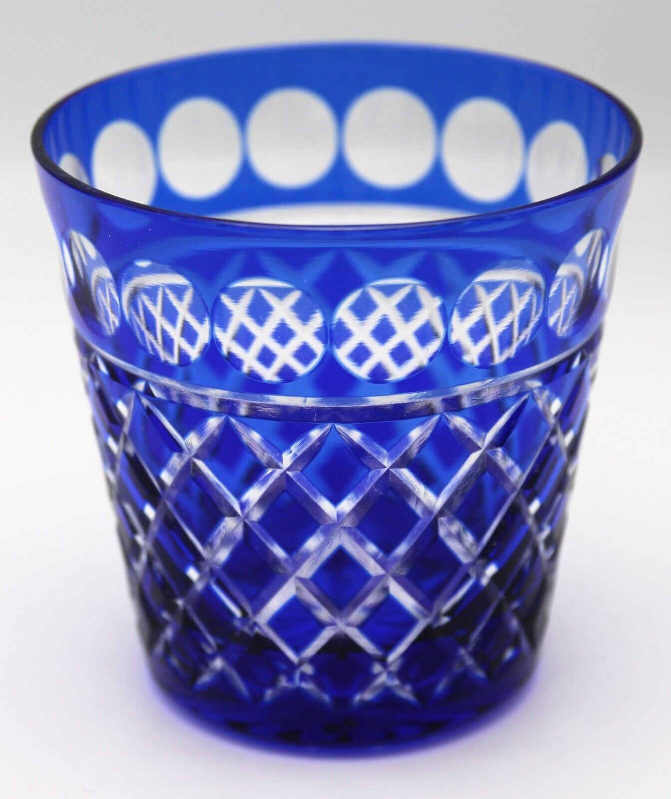 Baccarat Style Cut Crystal Whiskey Glass Cobalt Blue Cut to Clear 