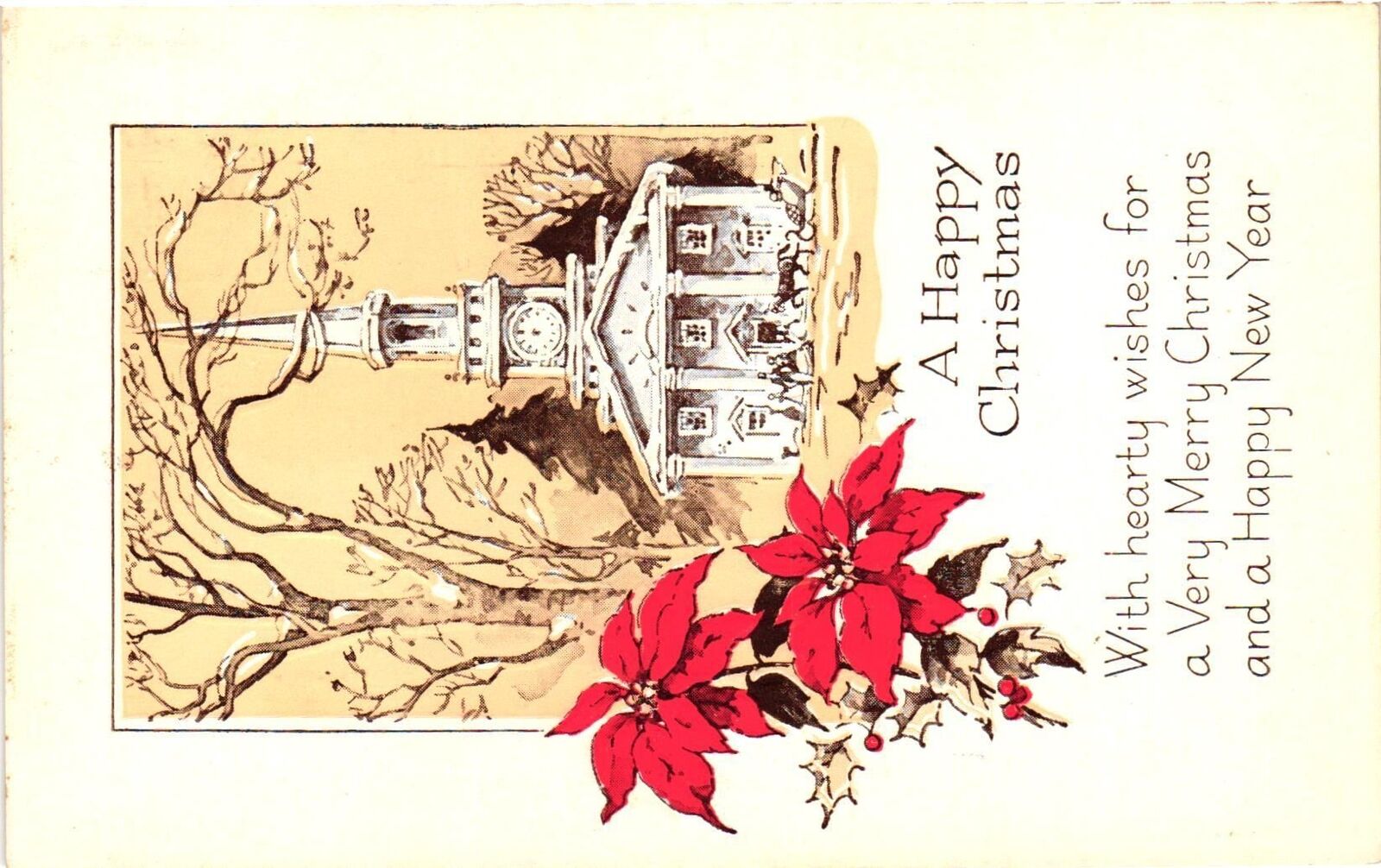 Vintage Postcard- A HAPPY CHRISTMAS, WITH HEARTY WISHES FOR A VERY MERRY CHRISTM