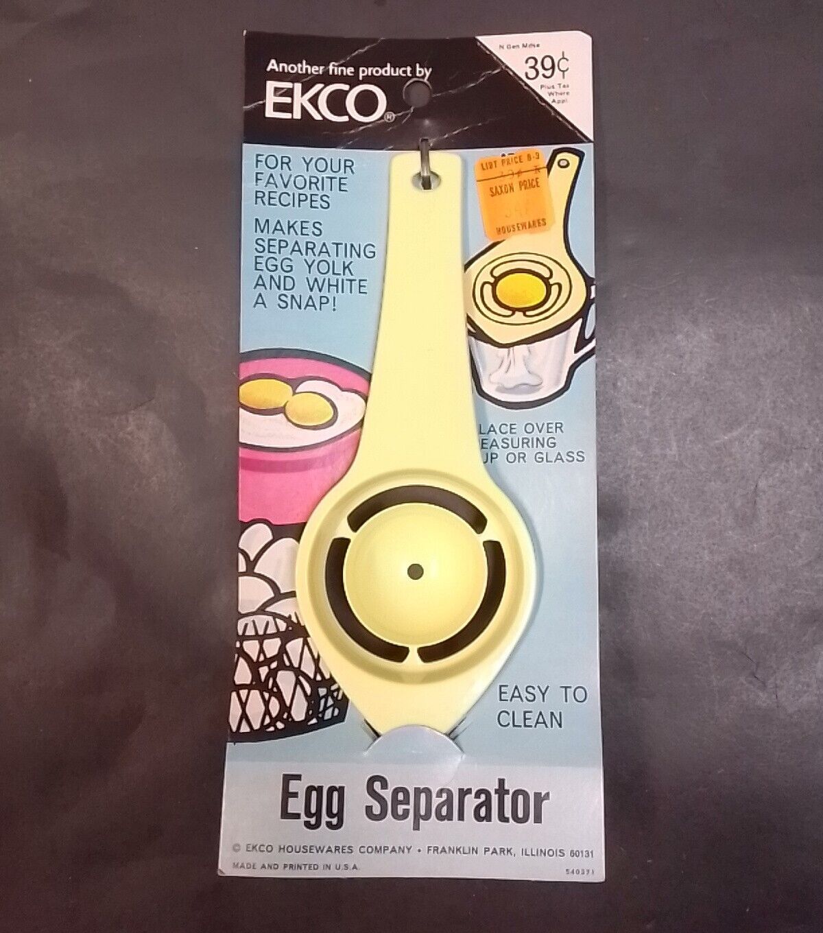 NEW Ekco Rare Vintage Yellow Egg Yolk Separator Old Stock USA Kitchen Utensil