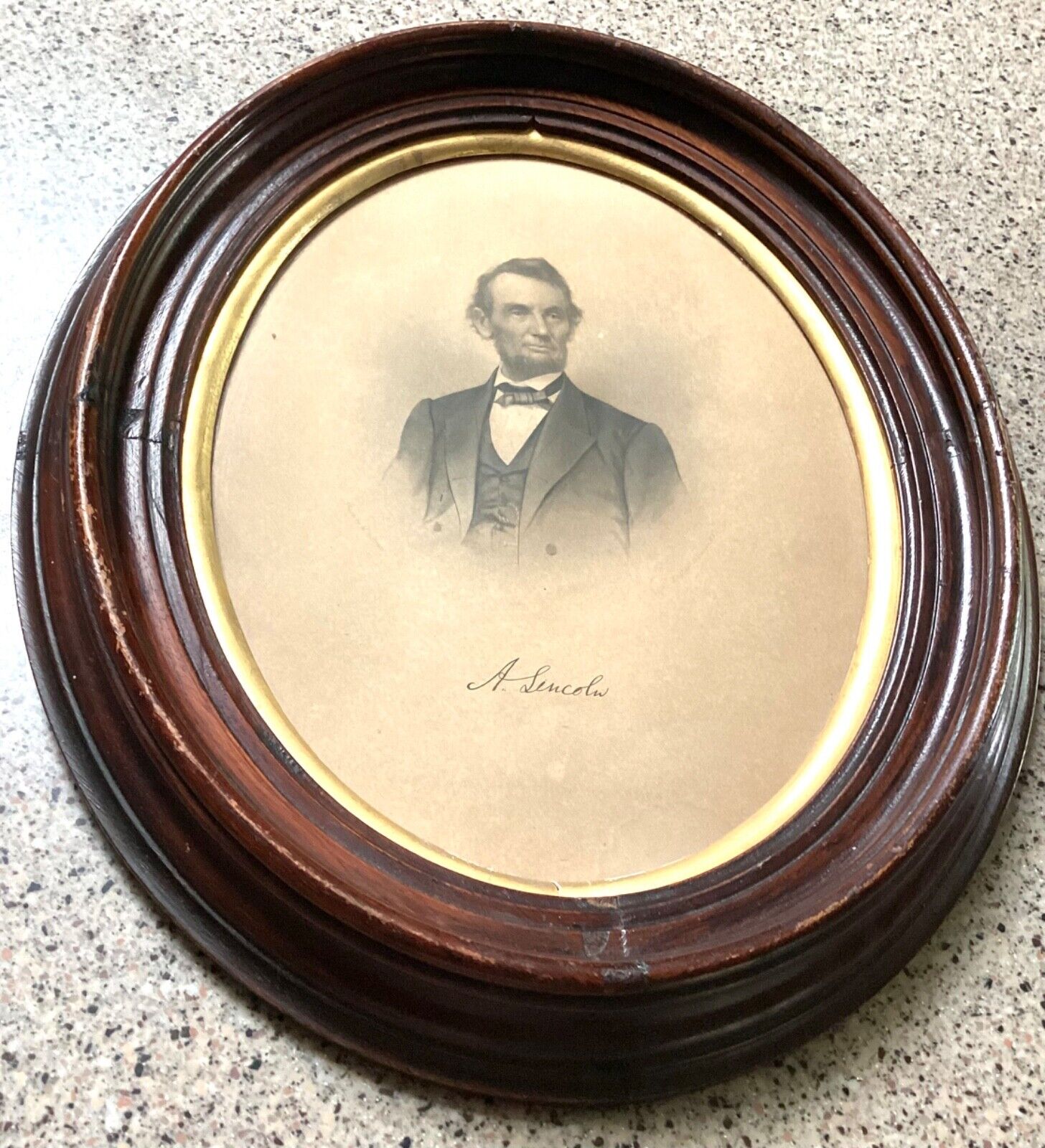 Rare Antique Abraham Lincoln Oval Framed Engraving 8 x 10 
