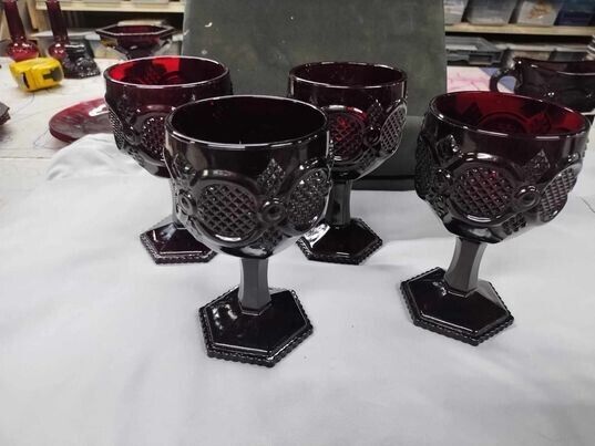 Vintage Avon Cape Cod Ruby Red Collection Water Goblets, (Set Of 4) 6 inch tall