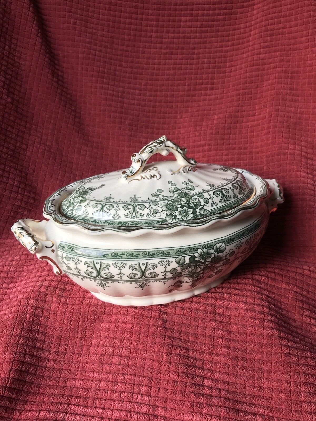 Antique c1890 Keeling & Co Green Tureen Covered Dish Oxford England Pottery