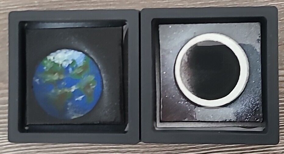2024 Total Solar Eclipse Hand Paint With MOON Earth Art Floating FRAME 2 Side L5