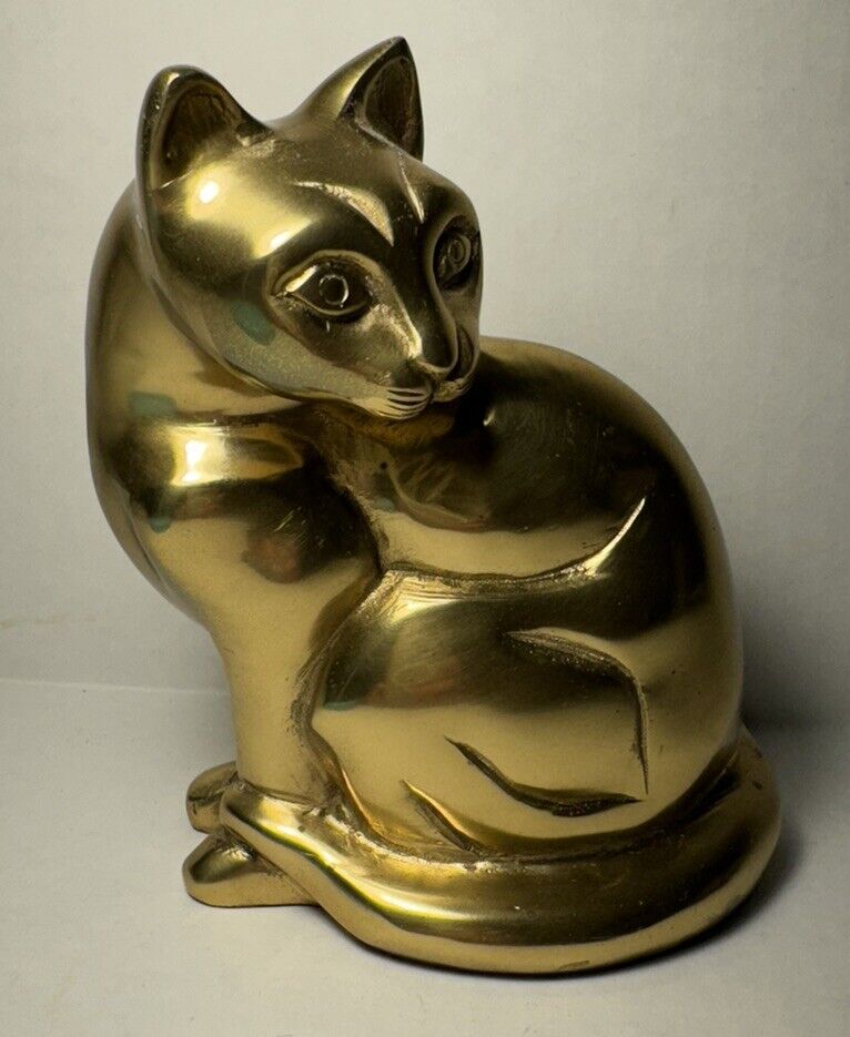 Vintage Brass Sitting Cat Sculpture Figurine