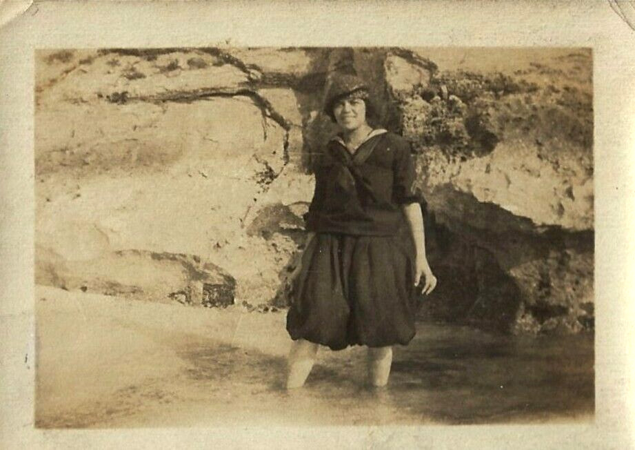 1920s African American Beauty in Sailor Bloomers? Wading~Vintage Snapshot Photo