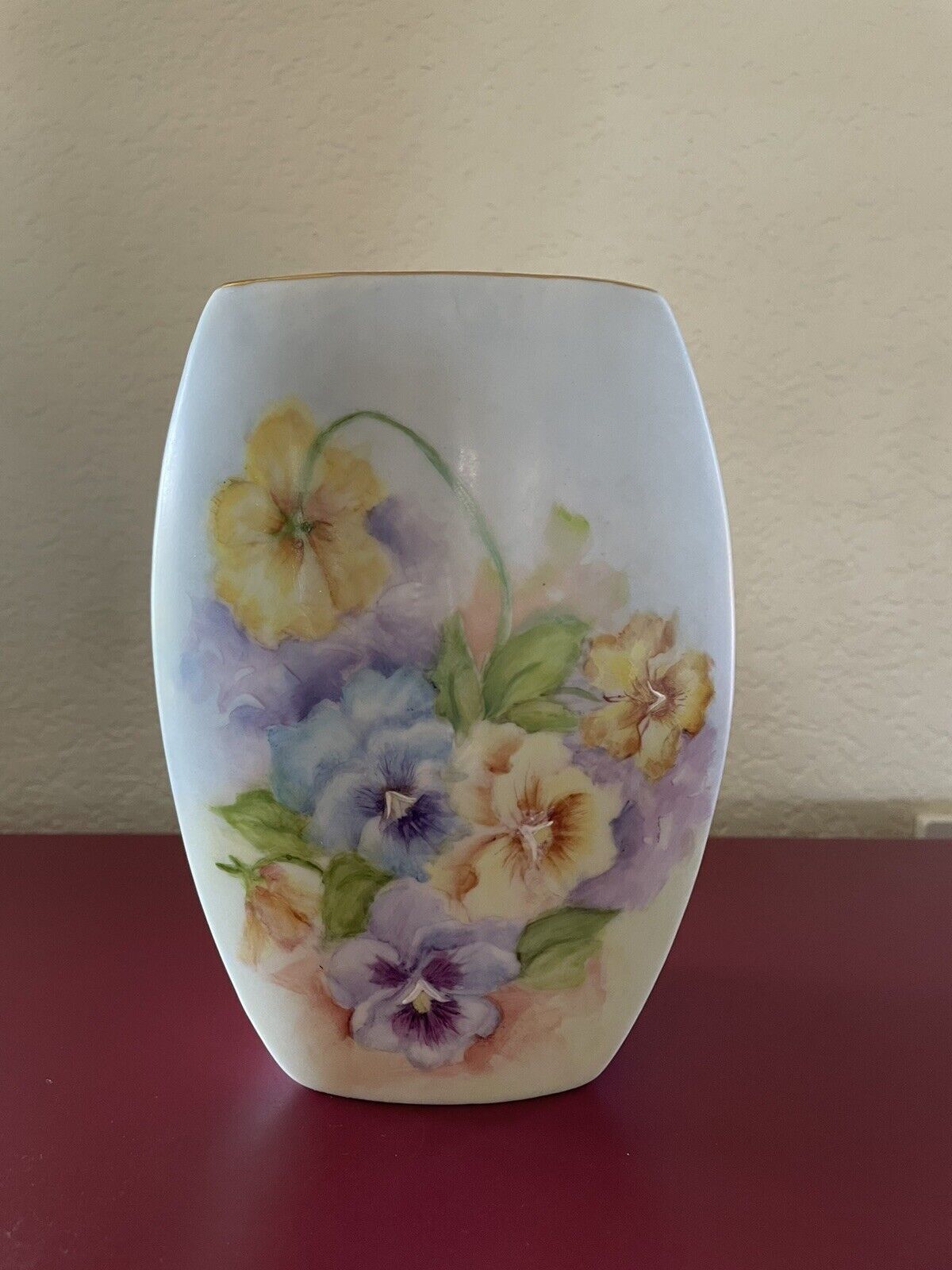 Vintage Hand Painted Floral Design Vase Pastel Pansies