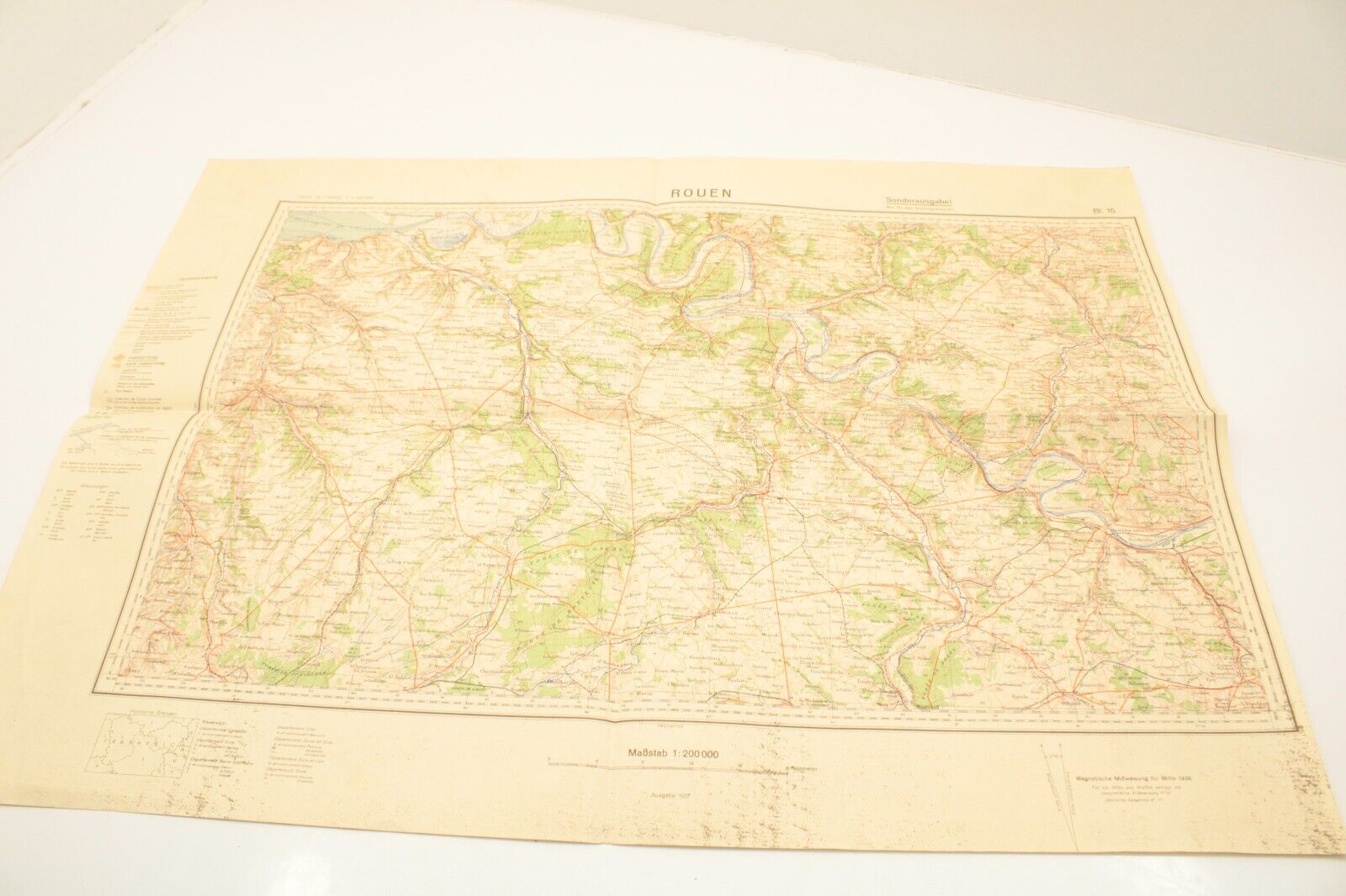 WW2 German map  of Rouen, France, scale: 1:200k,29.5x21.7\