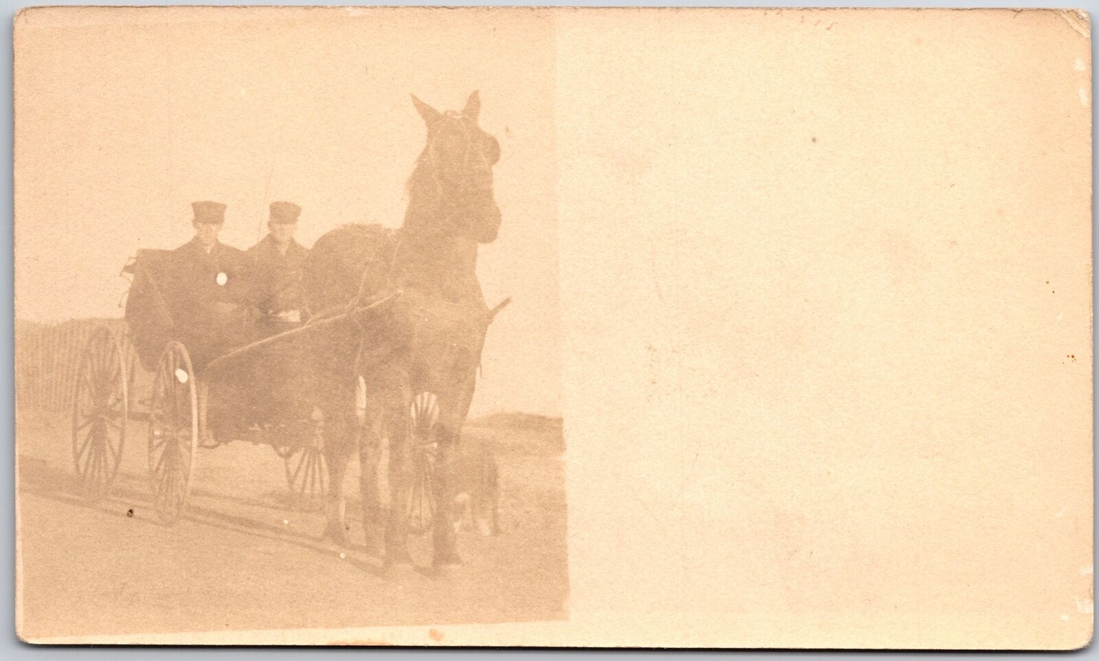 Men Riding a Horse Carriage Antique Photo Postcard