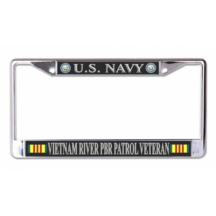 navy vietnam river pbr patrol veteran flag seal logo chrome license plate frame