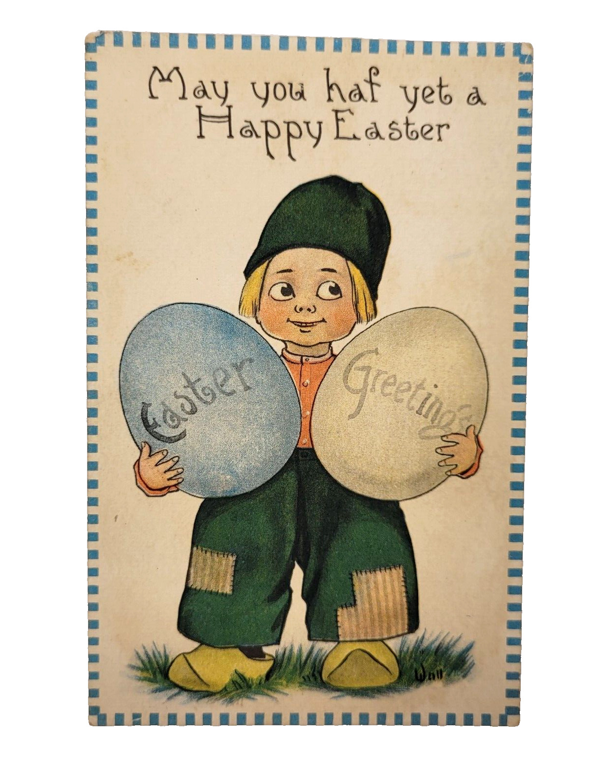Dutch Boy with Easter Egg Greetings Happy Easter 1913 Postcard Cancel Stamp