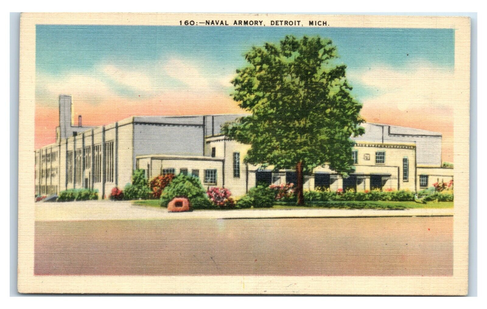 Postcard Naval Armory, Detroit, Michigan linen J60