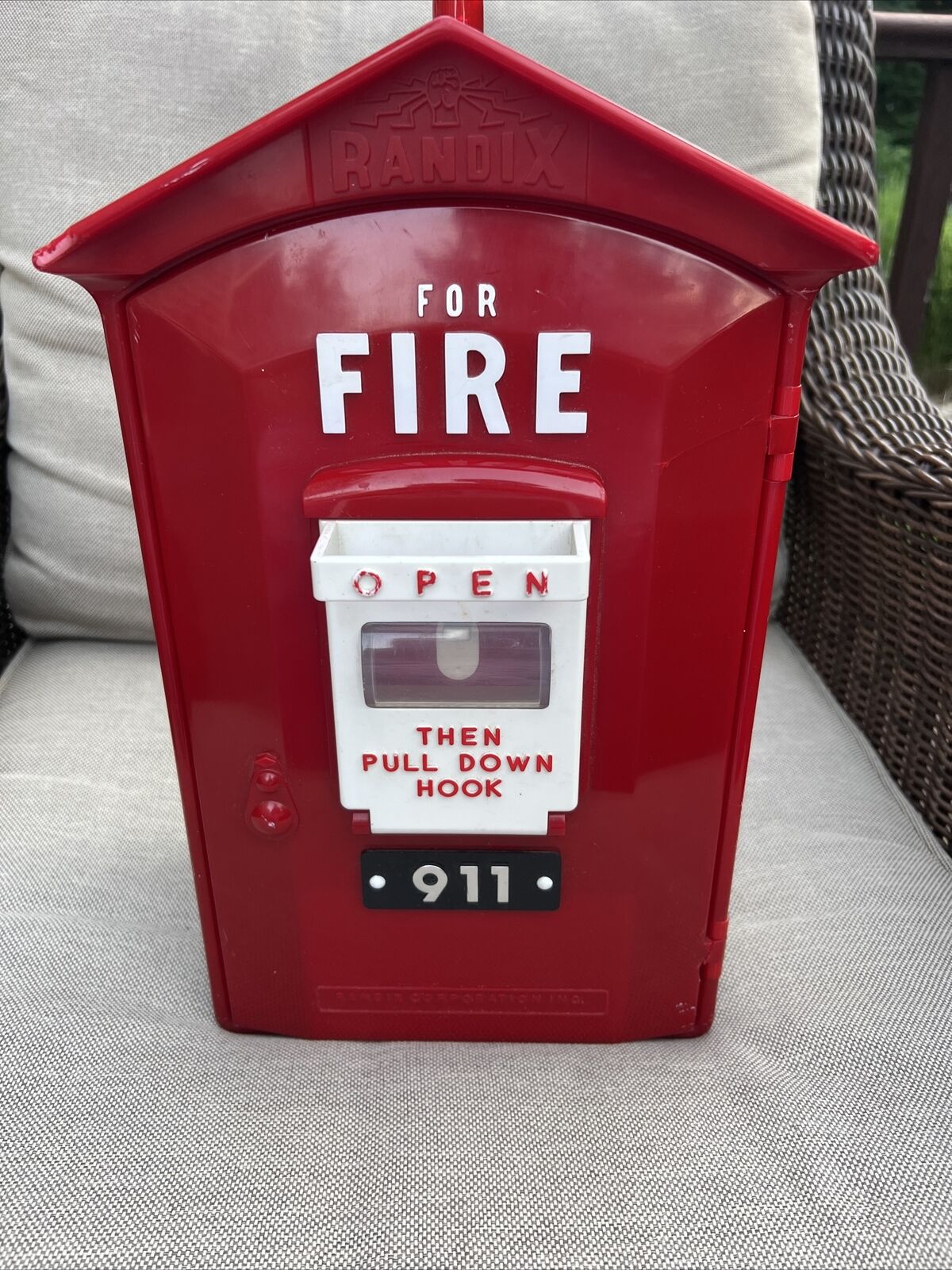 Vintage RANDIX FB-911 Fire Alarm Box Push Button Telephone Box Red ** Read***