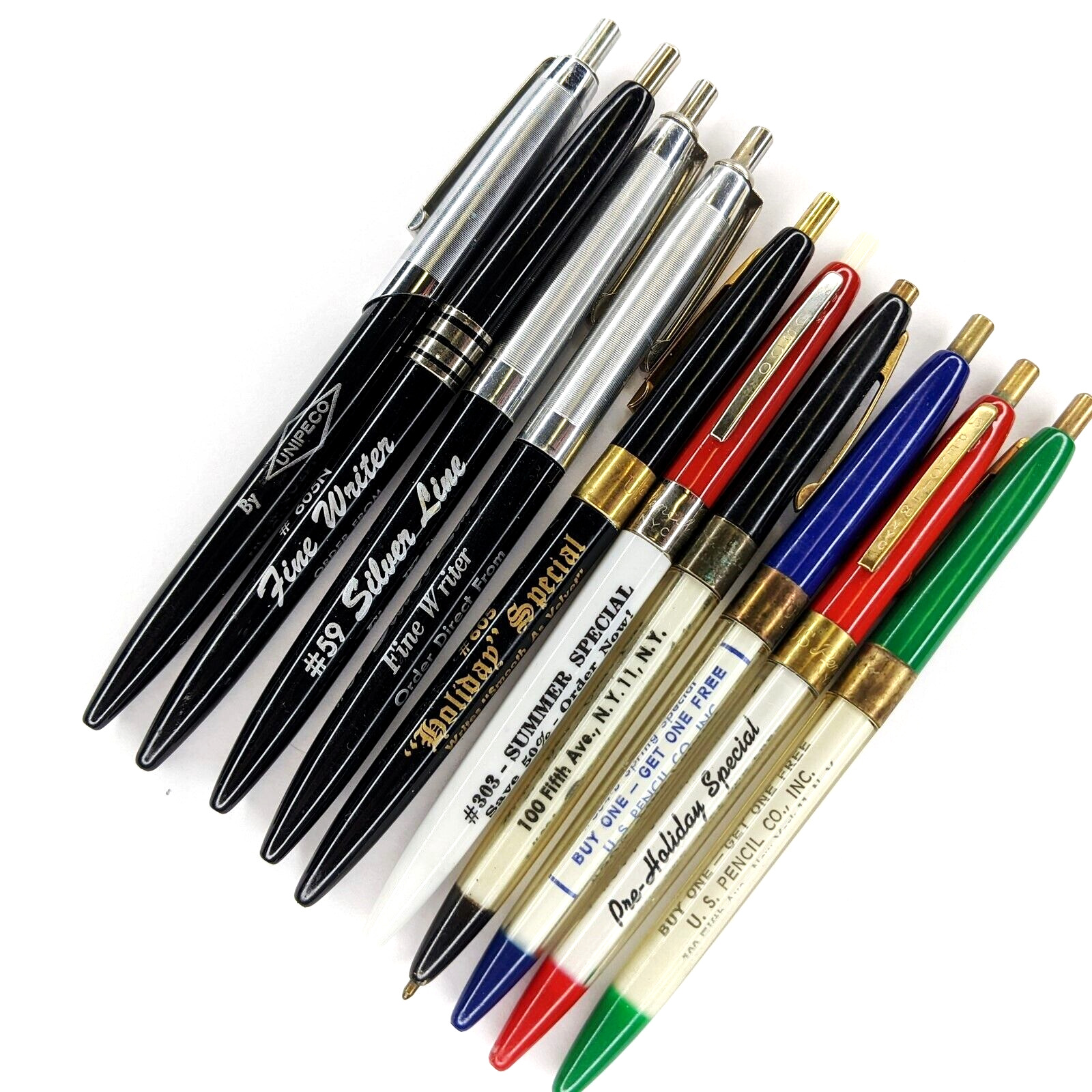 x10 LOT c1960s Salesman Sample Advertising Pens US Pencil CO Unipeco G44