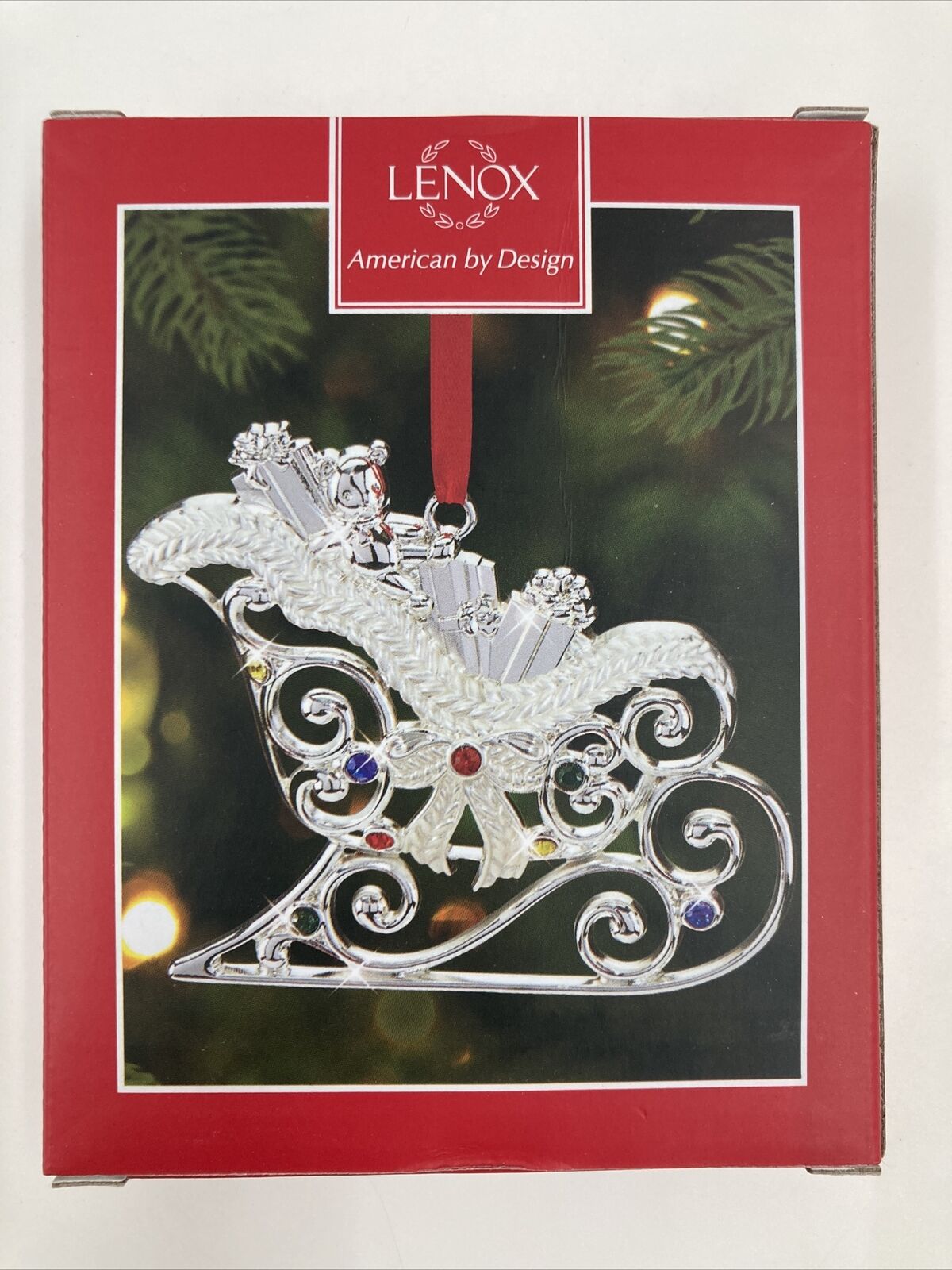 Lenox Sparkle And Scroll Frosted Multi Crystal Sleigh Ornament New In Box
