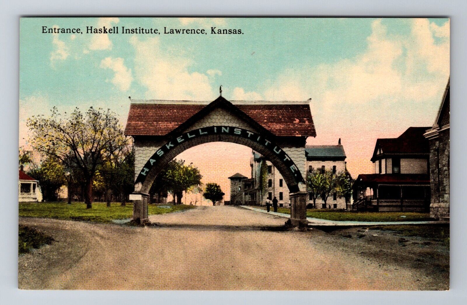 Lawrence KS-Kansas, Entrance to the Haskell Indian Institute, Vintage Postcard