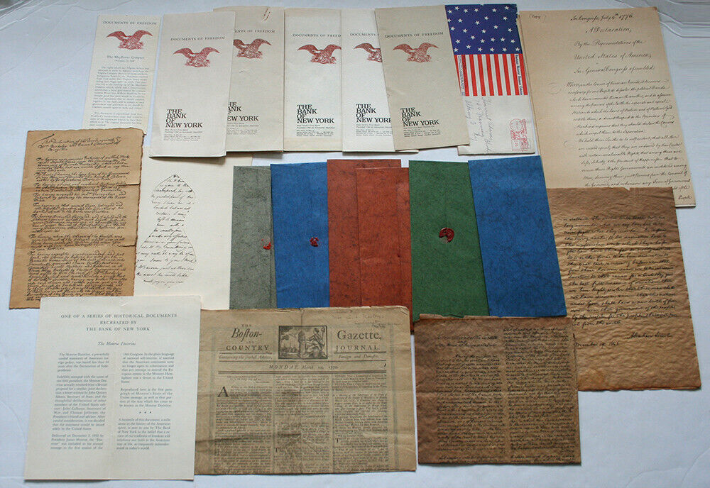 14 Facsimile Historic U.S. Documents 1620-1863, Handwritten, Parchment, Rare