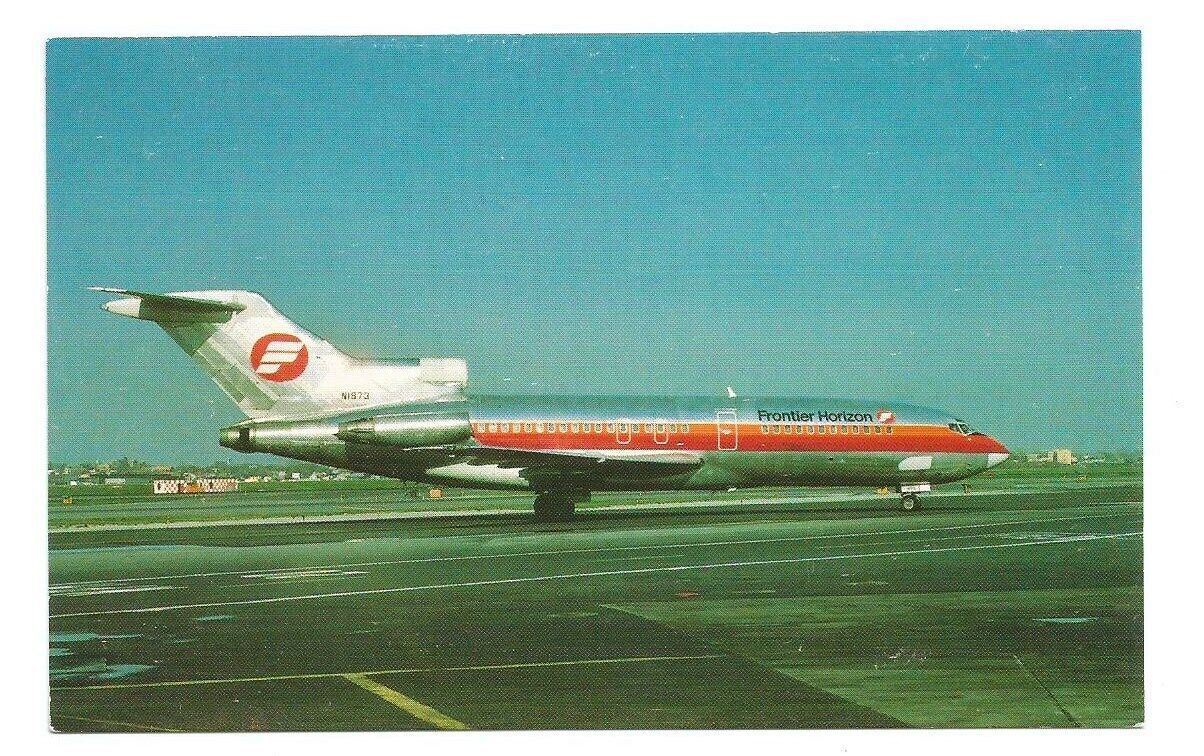 Frontier Horizon Airline Postcard Boeing 727 Aircraft LaGuardia Airport Vintage