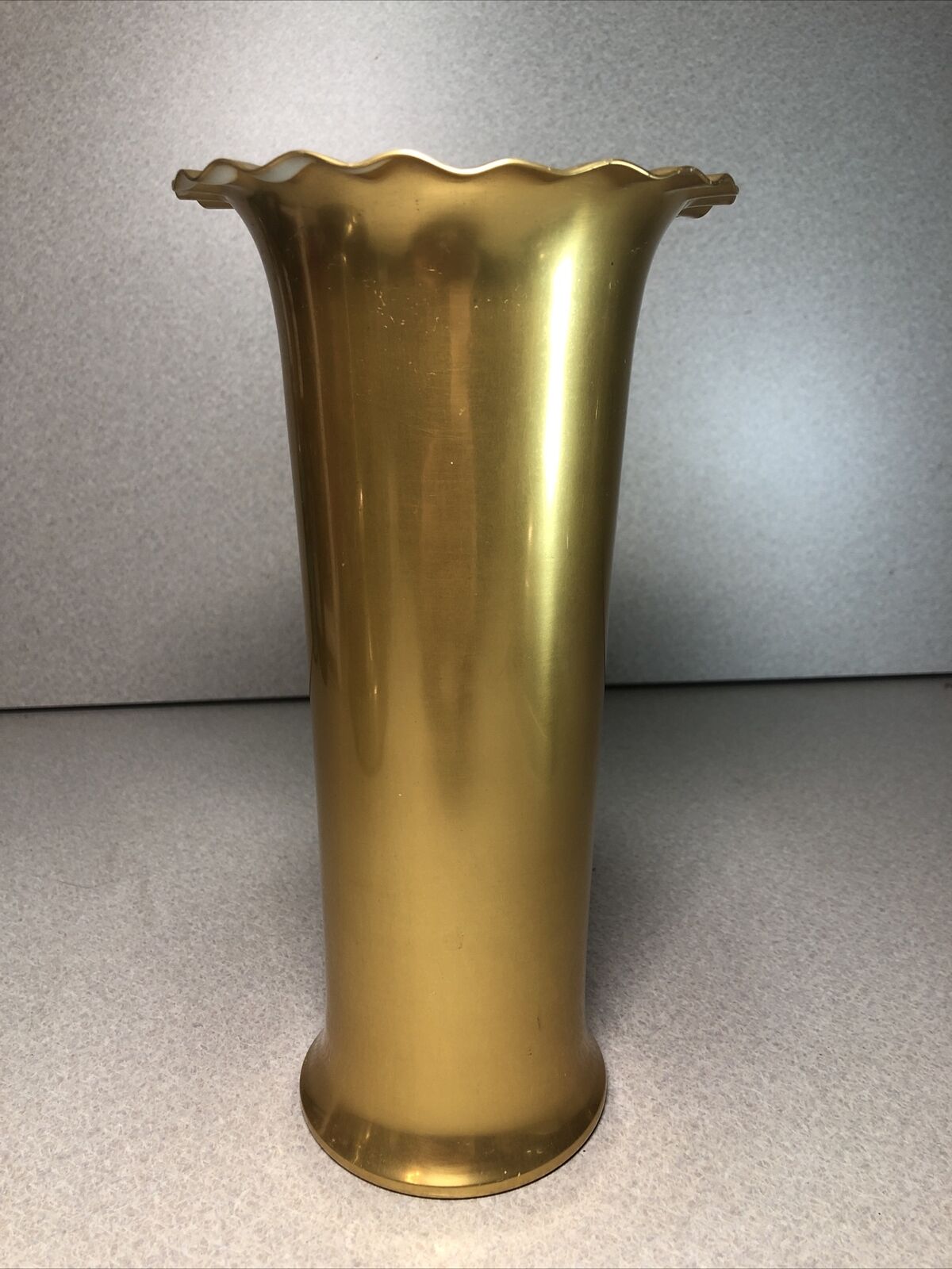 VHTF Vintage Everlast Neocraft Gold Aluminum Scalloped Vase 9.5” 1950\'s USA MCM