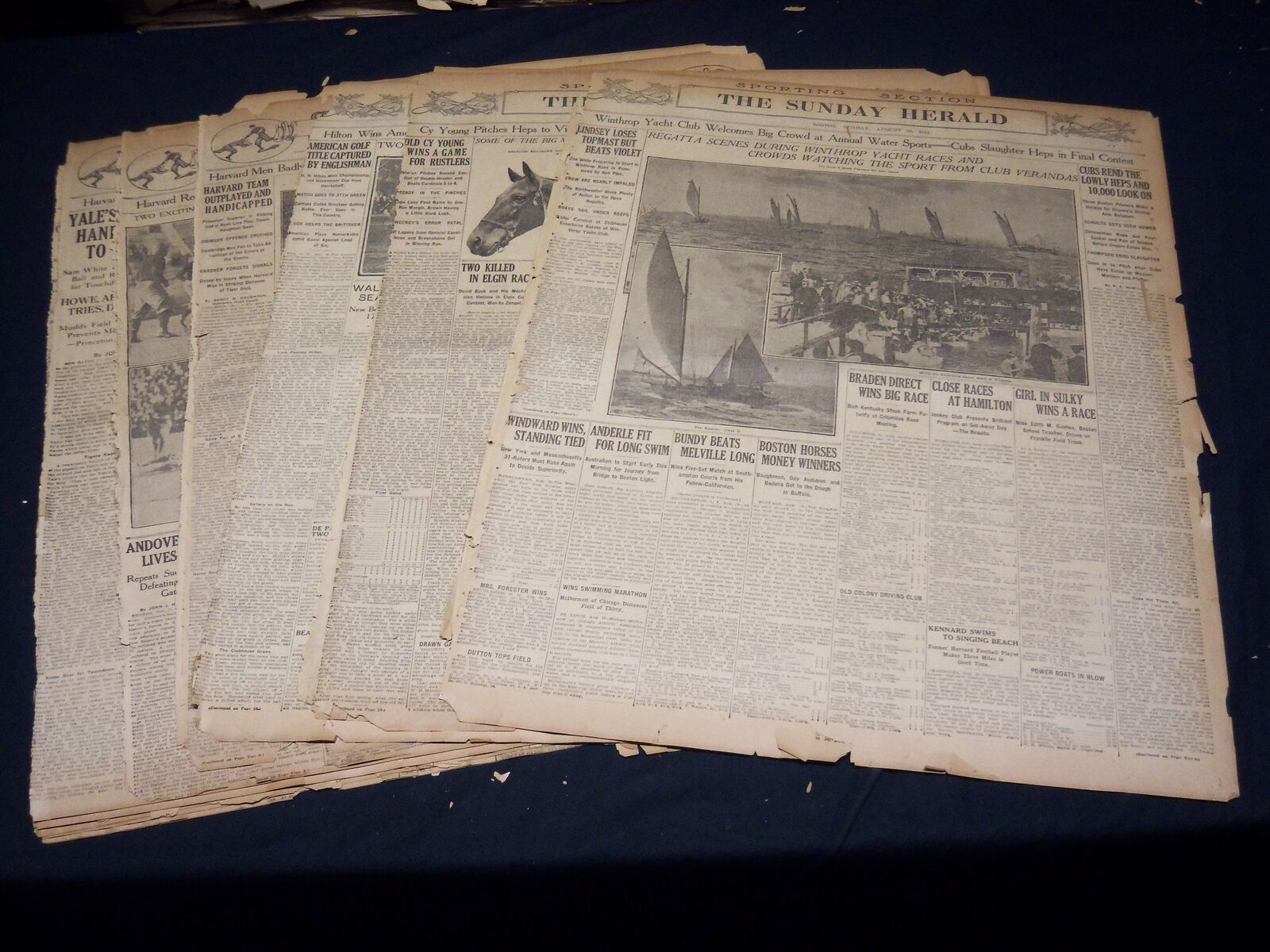 1911 THE BOSTON HERALD SUNDAY SPORTING SECTIONS LOT OF 11 - NICE PHOTOS - UP 97