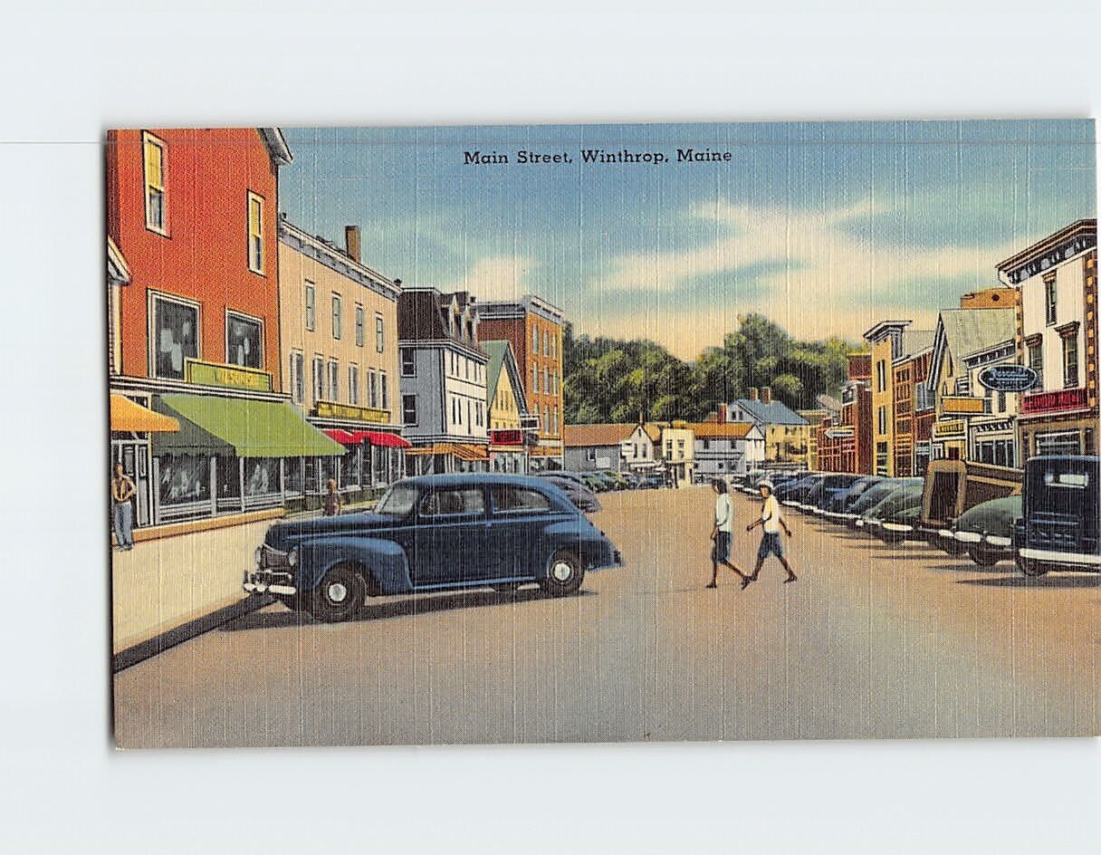Postcard Main Street Winthrop Maine USA
