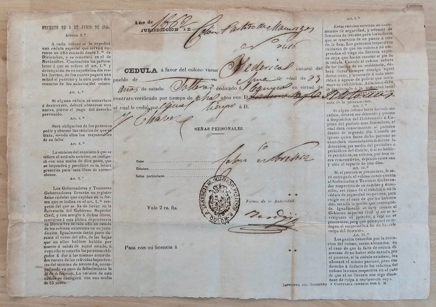 ANTIQUE 1862 CHINA CHINESE SLAVES MATANZAS CUBA CONTRACT DOCUMENT SIGNED