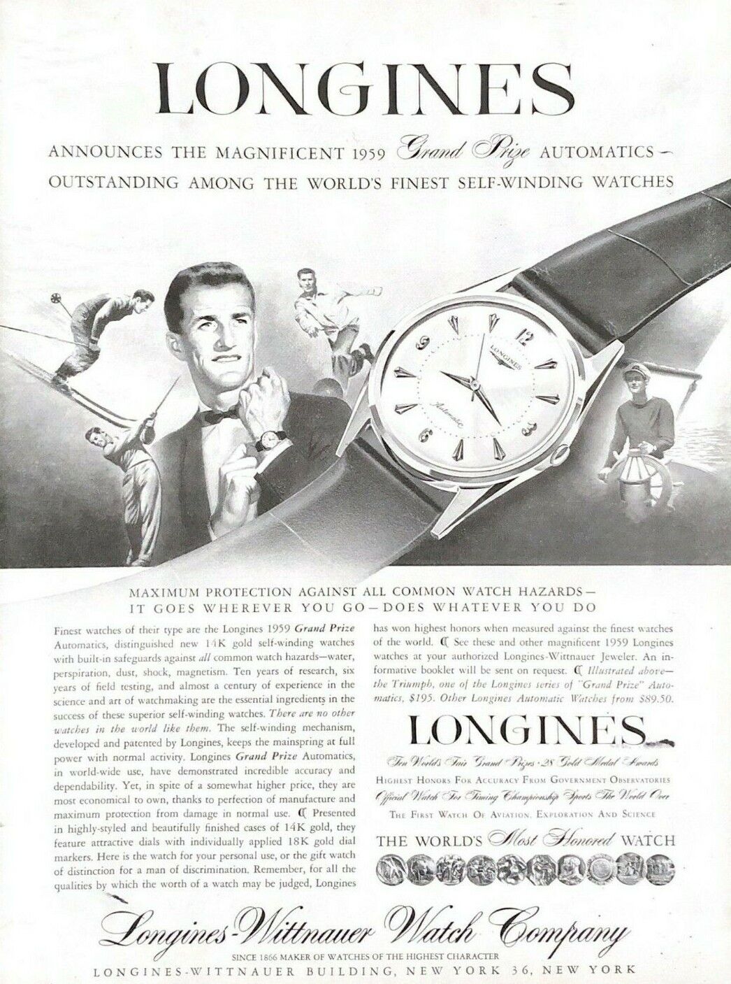 1958 Longines Watch Vintage Print The Magnificent 1959 Grand Prize Automatics 