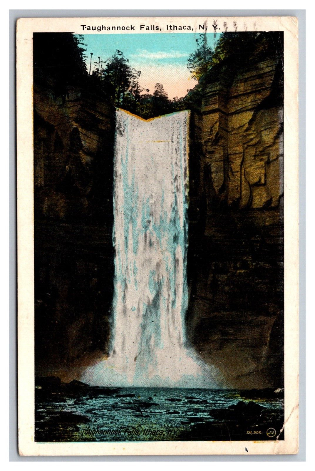 Ithaca NY Taughannock Falls White Border Postcard Posted 1924