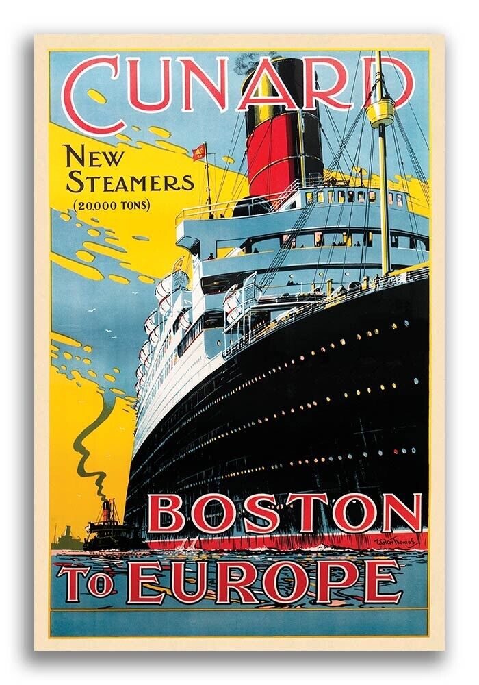 Boston To Europe Cunard Oceanliner Vintage Style 1922 Travel Poster - 16x24