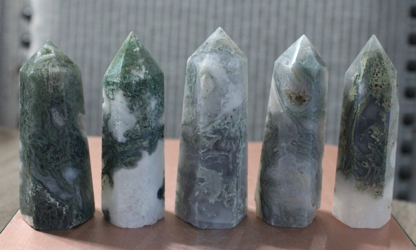 MOSS AGATE POINT BUNDLE (5) POINTS INCLUDED 355 GRAMS