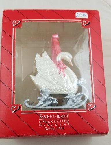 1988 HALLMARK  Ornament ~ SWEETHEART ~ Swan  Sleigh Sled  NIB