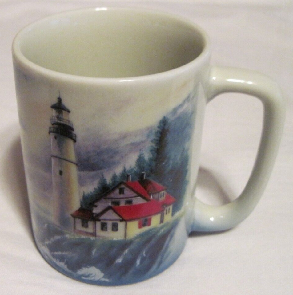 Otagiri Sunrise Pub Japan Lighthouse Ceramic Coffee Tea Mug Lighthouse Ocean EUC