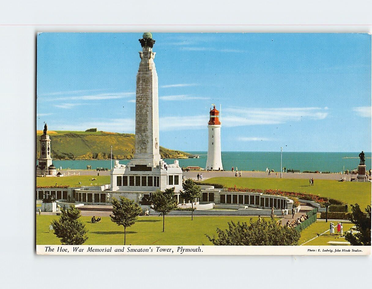 Postcard The Hoe War Memorial & Smeaton\'s Tower Plymouth Massachusetts USA