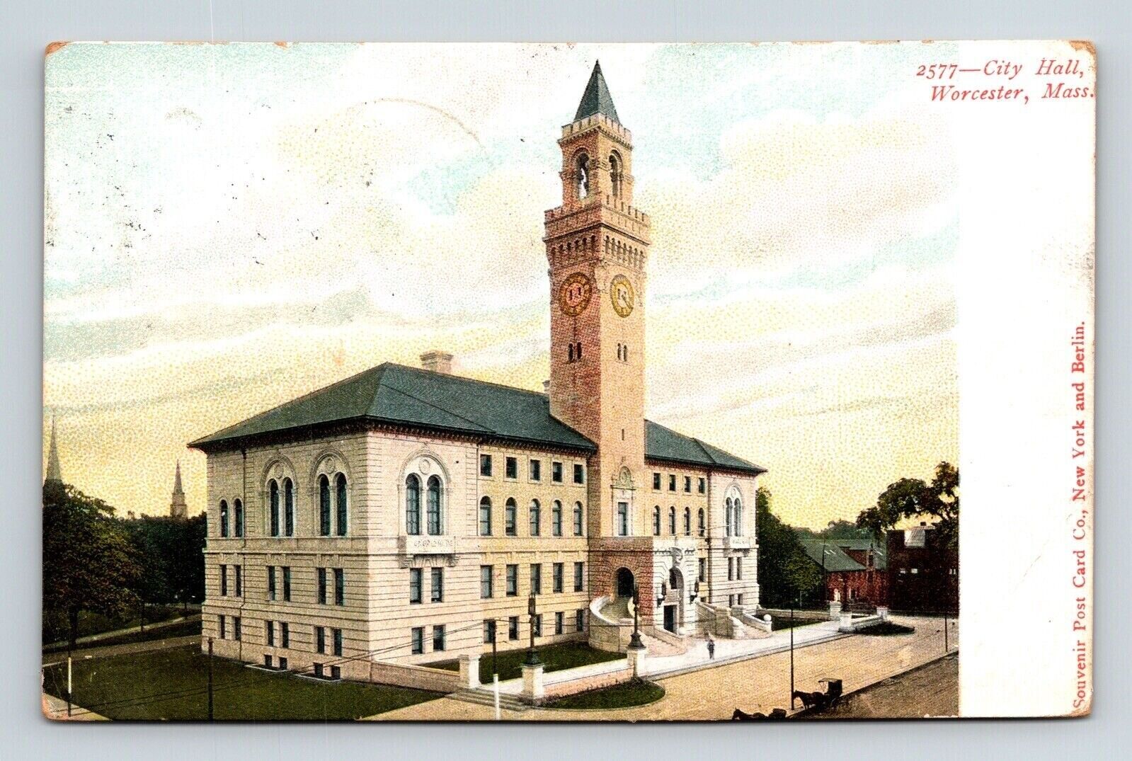 Worcester Massachusetts City Hall Government Building UDB Cancel WOB Postcard