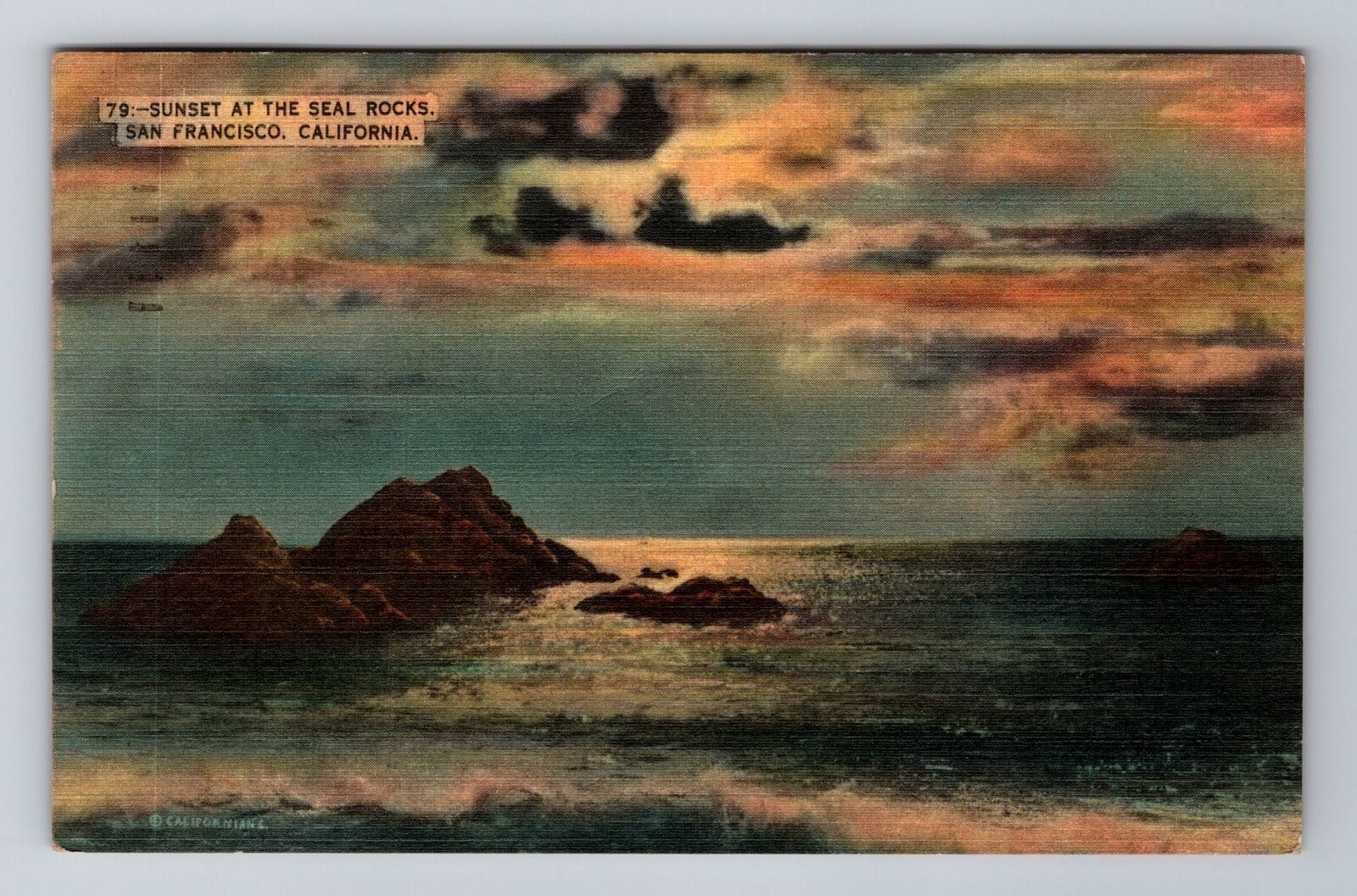 San Francisco CA-California, Sunset At The Seal Rocks, Vintage c1947 Postcard