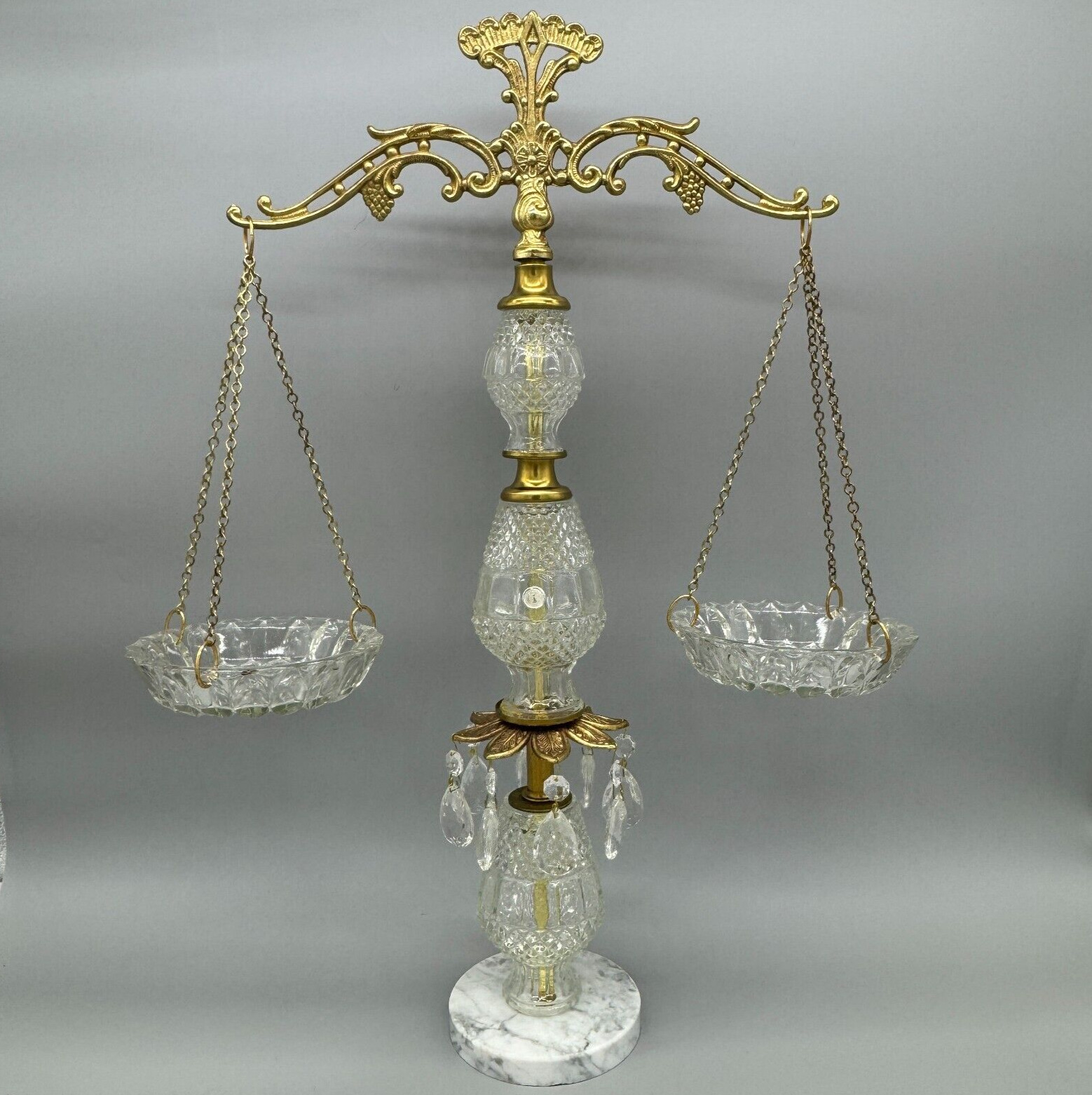 Vintage Scales Of Justice Crystal Dangle Prisms Marble Base Made In Romania