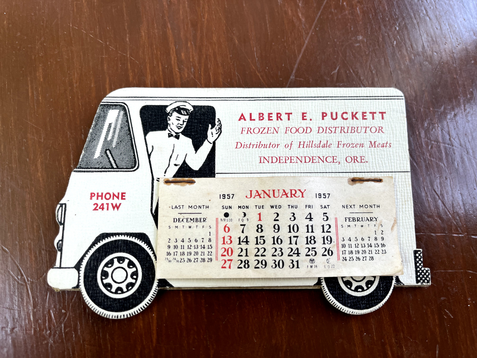 VTG 1957 Advertising Calendar Oregon Frozen Food Distributor Albert E. Puckett