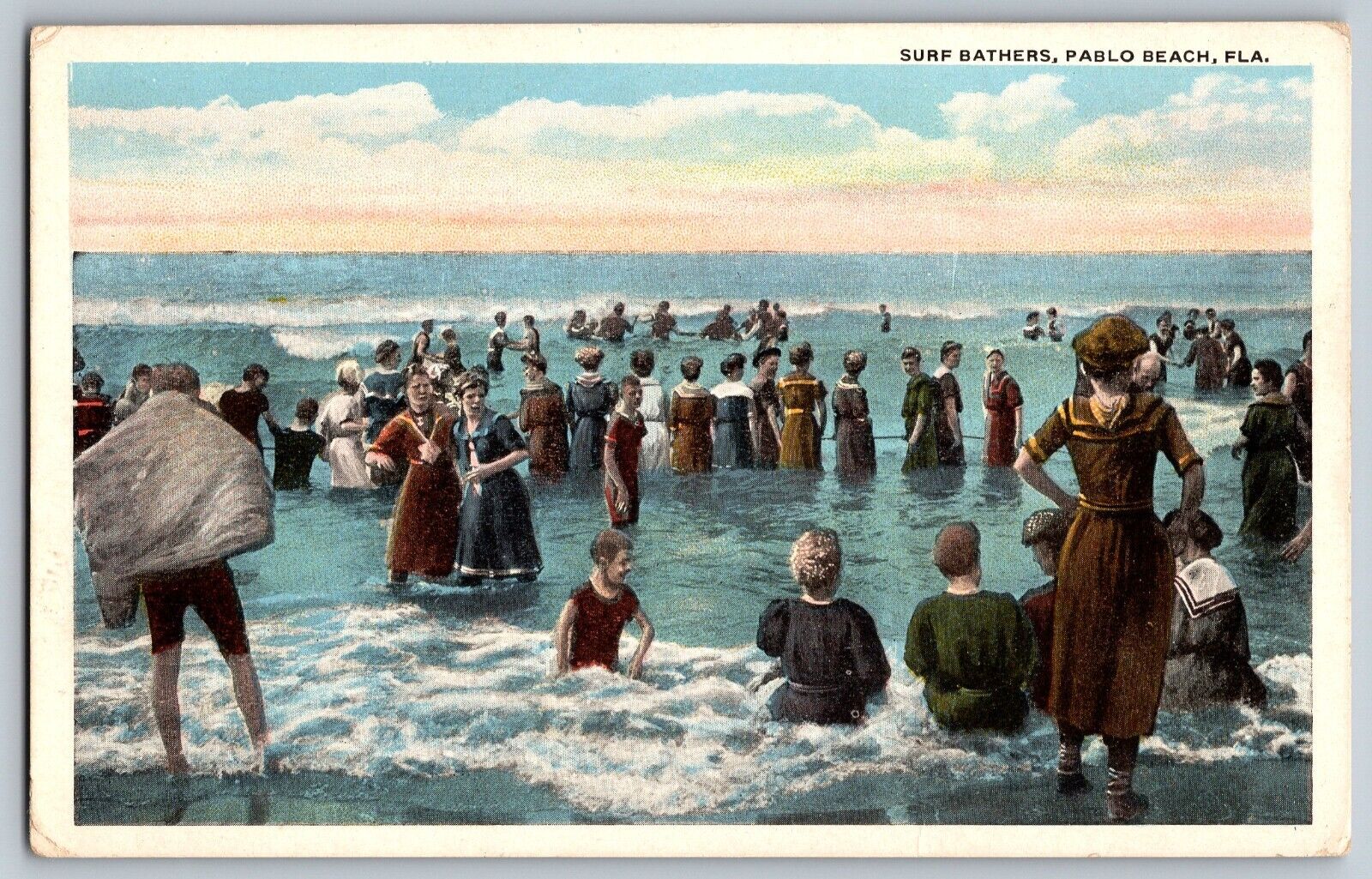 Pablo Beach, Florida FL - Surf Bathers - Vintage Postcard - Unposted