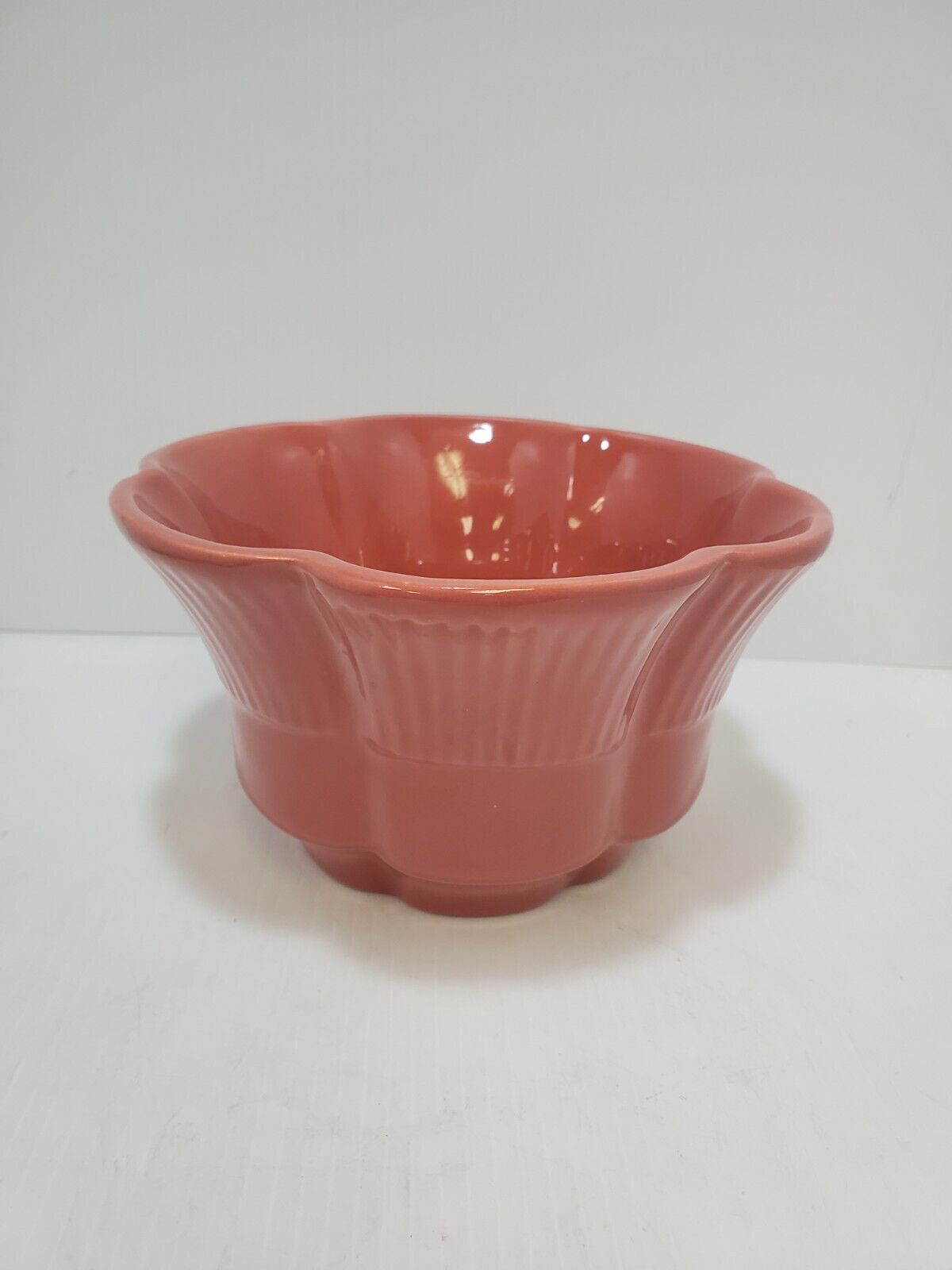 Vintage Haeger USA Dark Pink Ware Speckled Ribbed Ruffled Bowl Planter #156