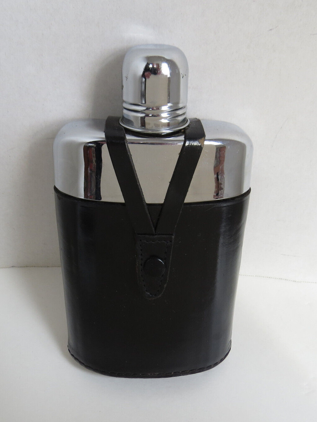 Vintage Sheldon Black & Metal & Clear Glass Hip Flask