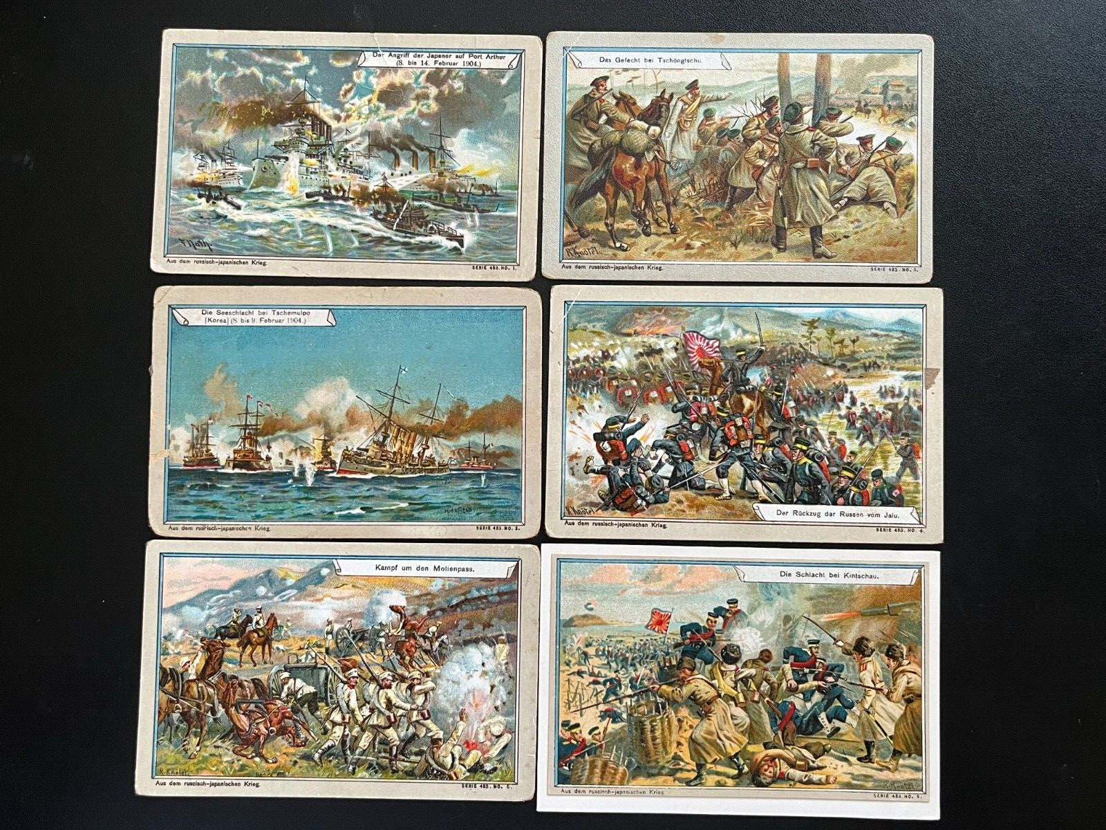 👍6 X 1904 CHINA MANCHURIA RUSSO-JAPANESE WAR GERMAN MADE COLOURED CARDS 满洲俄日战争⭐
